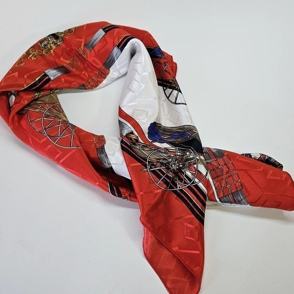 VINTAGE Berkshire Accessories Red Carriage Large Square Scarf Wrap